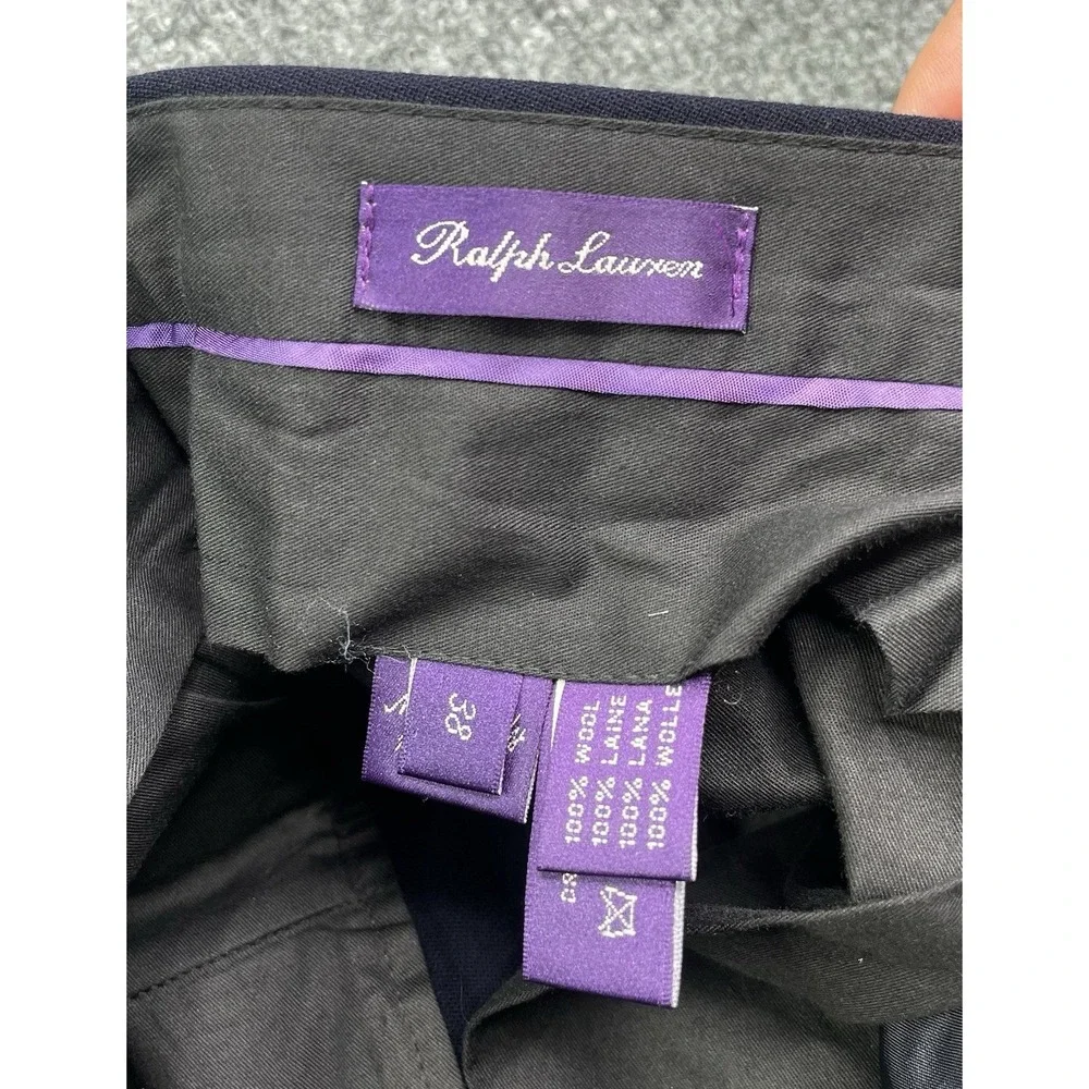 Ralph Lauren Purple Label Dress Pants Mens‎ 38 Navy Blue Wool Pleated Cuffed